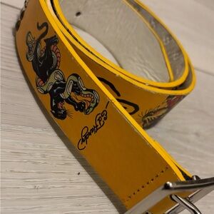 Ed Hardy Yellow Dragon Leather Belt